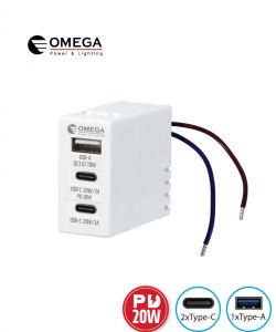 מטען מהיר USB-1xA QC18W  2xC PD20W תואם גוויס אחד מקום
