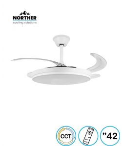 מאוורר תקרה 42" DAISY כנפיים מתקפלות עם שלט ותאורת לד CCT 50W, צבע לבן NORTHER