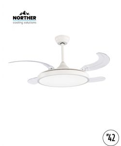 מאוורר תקרה 42" ROSE כנפיים מתקפלות +שלט ולד 36W CCT לבן עם 4 כנפיים שקופות NORTHER