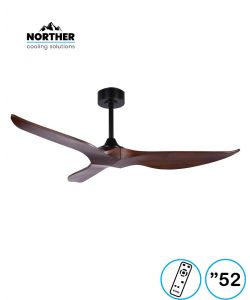 מאוורר תקרה 52" TRINITY כנפיים מעץ מלא +שלט שחור+עץ NORTHER