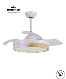 מאוורר תקרה 42" TULIP כנפיים מתקפלות +שלט ולד 36W CCT לבן עם חצי מסגרת עץ+כנפיים שקופות NORTHER