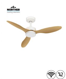 מאוורר תקרה 42" VERMONT +שלט ולד 24W CCT עם עמעם לבן+עץ NORTHER WiFi