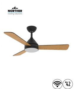 מאוורר תקרה 42" YOUNG +שלט ולד ניתן לעמעום 24W CCT שחור+עץ NORTHER WiFi