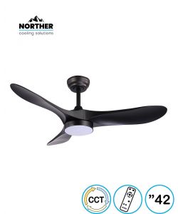 מאוורר תקרה 42" YORK +שלט ולד 24W CCT שחור NORTHER