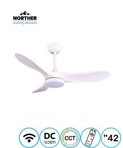 מאוורר תקרה 42" YORK +שלט ולד 24W CCT עם עמעם לבן NORTHER WiFi