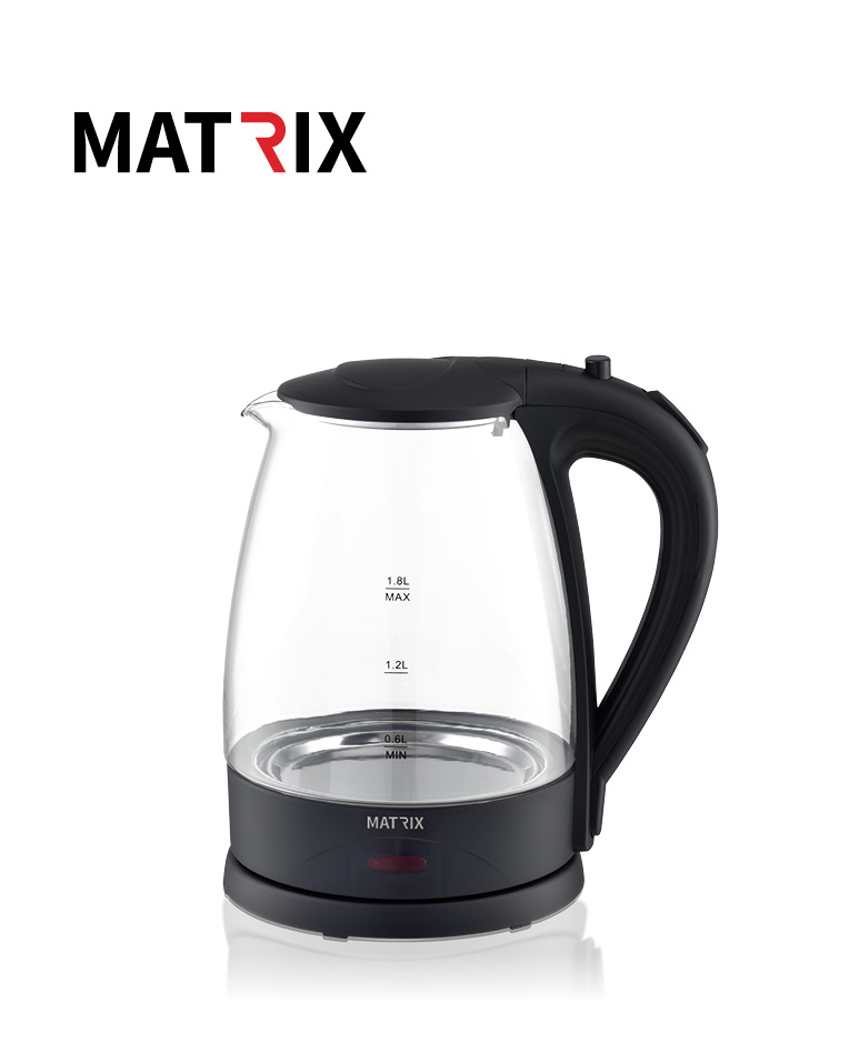 קומקום זכוכית MATRIX Charleston MX-CHRL-BK 1.8 ליטר 2200W - שחור